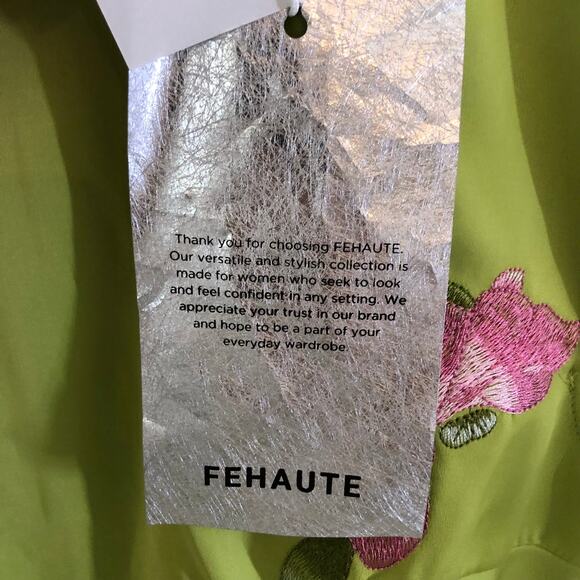 Fehaute NWT Women's Green Floral Embroidered Cap Sleeve Slit Sheath Maxi Dress 2 - Picture 5 of 10